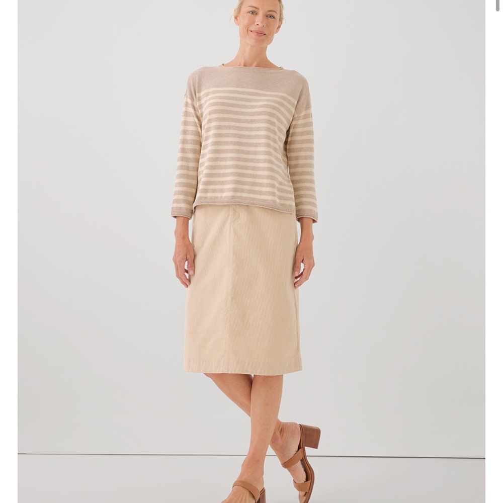 NWT Pact 100% Organic Cotton Classic Fine Knit Oat Stripe 3/4 Sleeve Sweater - Picture 2 of 13